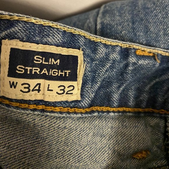 American Legacy Blue Jeans Men's Slim Straight 34X32 Distressed - Picture 4 of 11